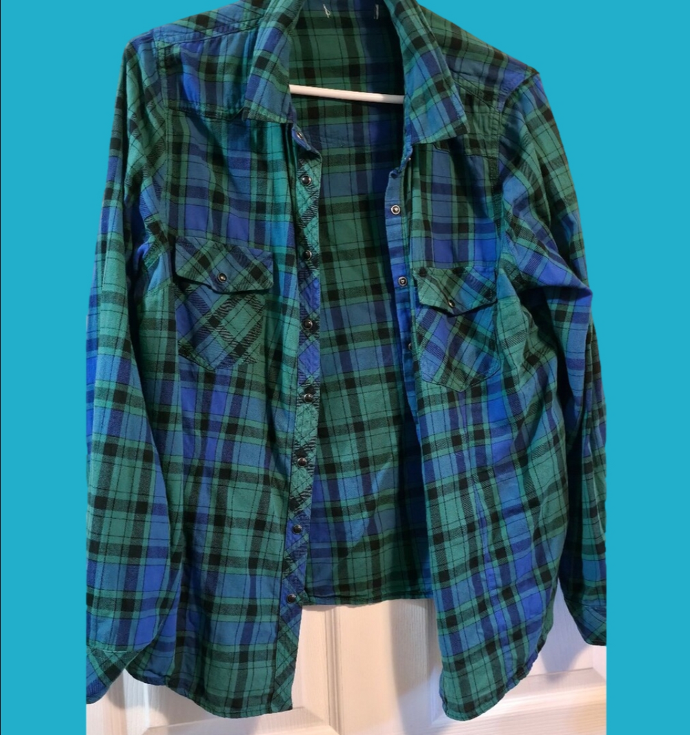 4/$25 Deal! Cyan Green & Blue Plaid Button-Up Shirt